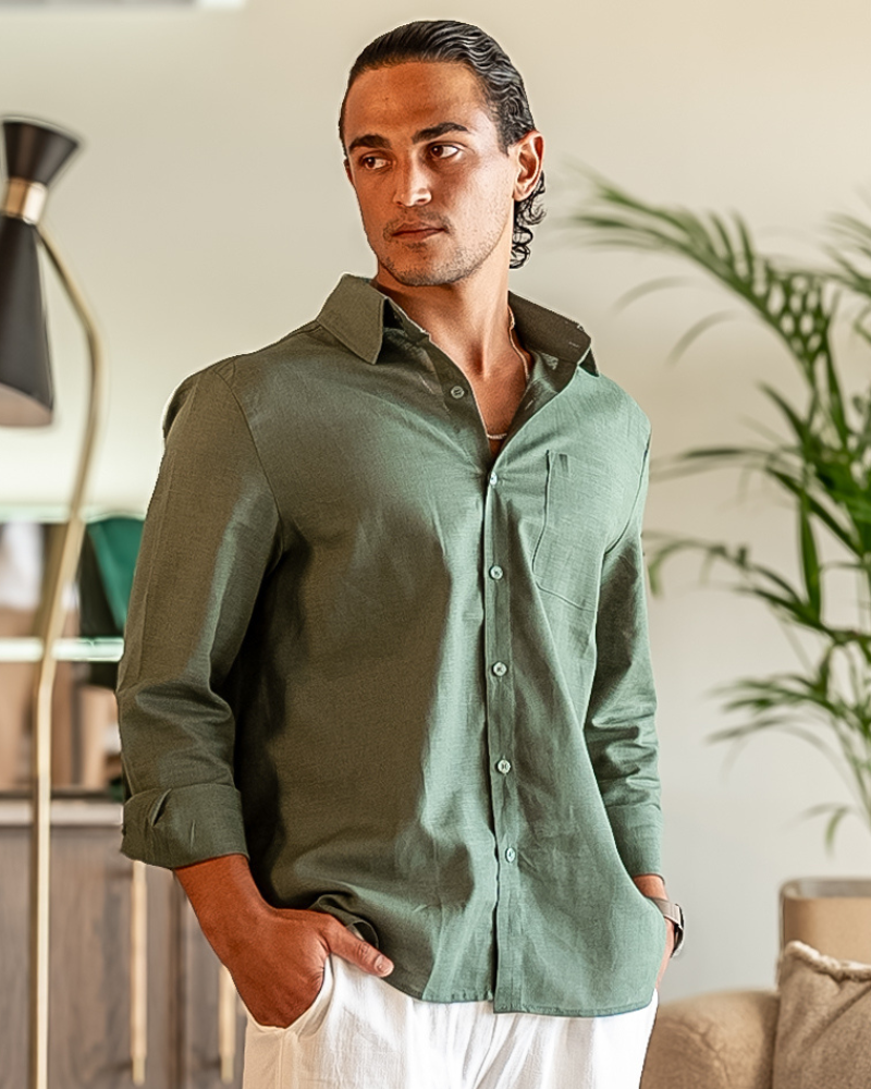 Herren Leinenhemd mit Knopfleiste