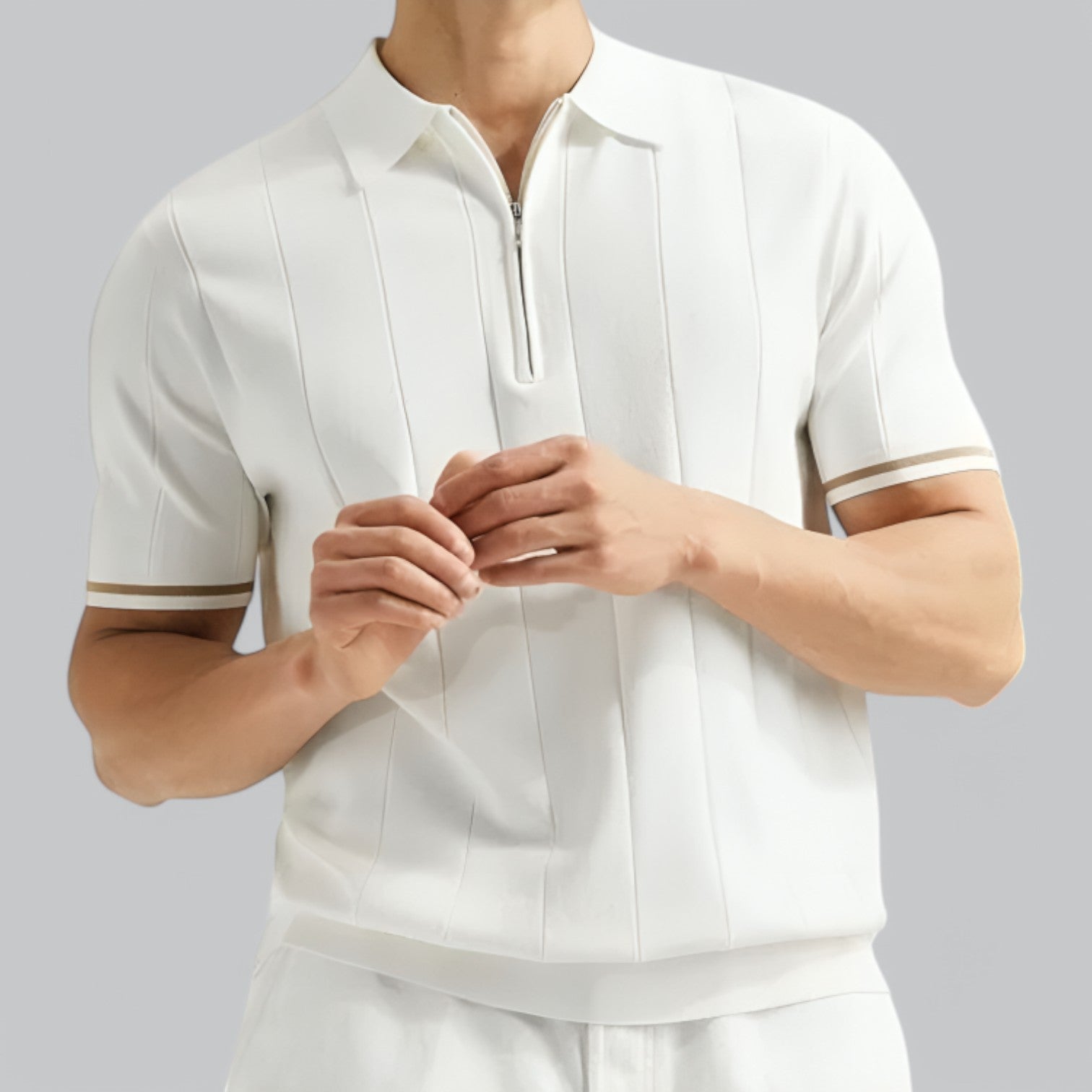 Herren Reißverschluss Poloshirt - Kurzärmlig
