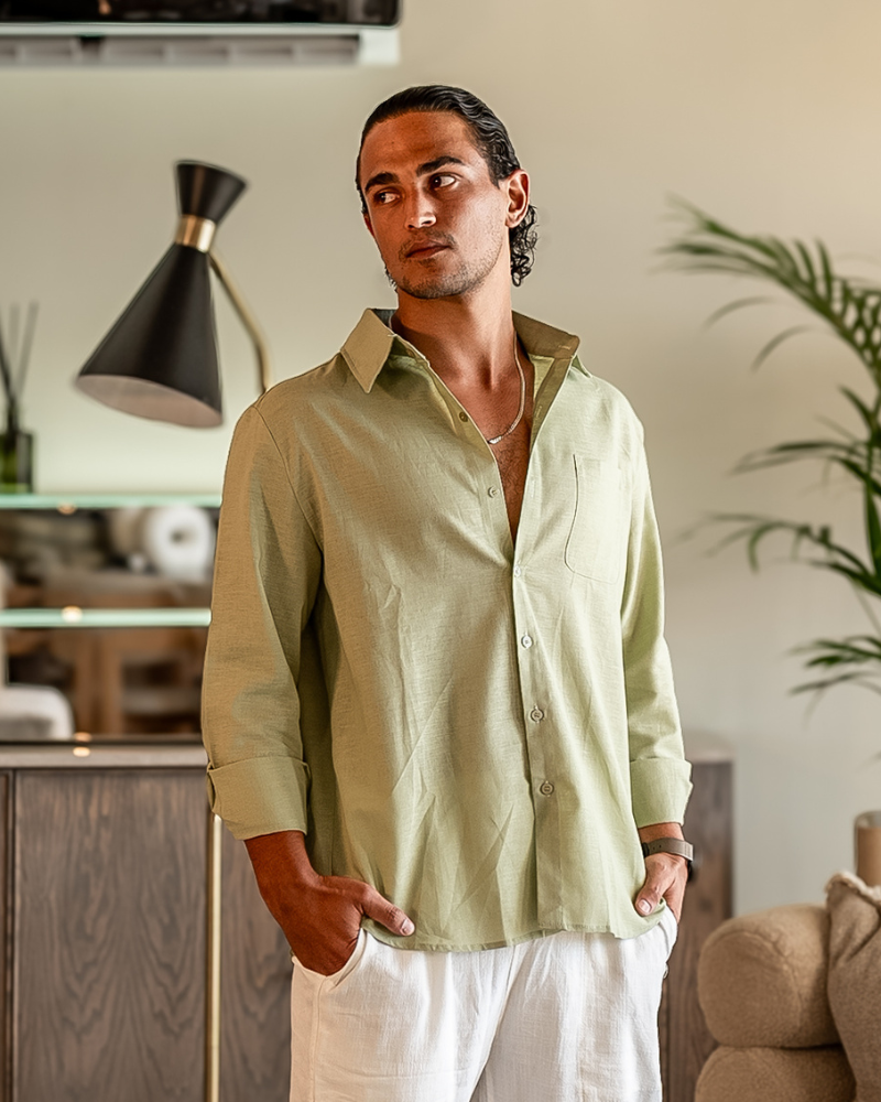 Herren Leinenhemd mit Knopfleiste