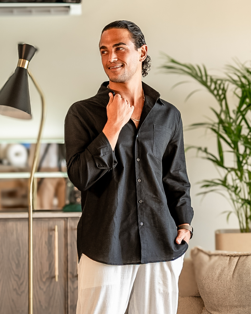 Herren Leinenhemd mit Knopfleiste