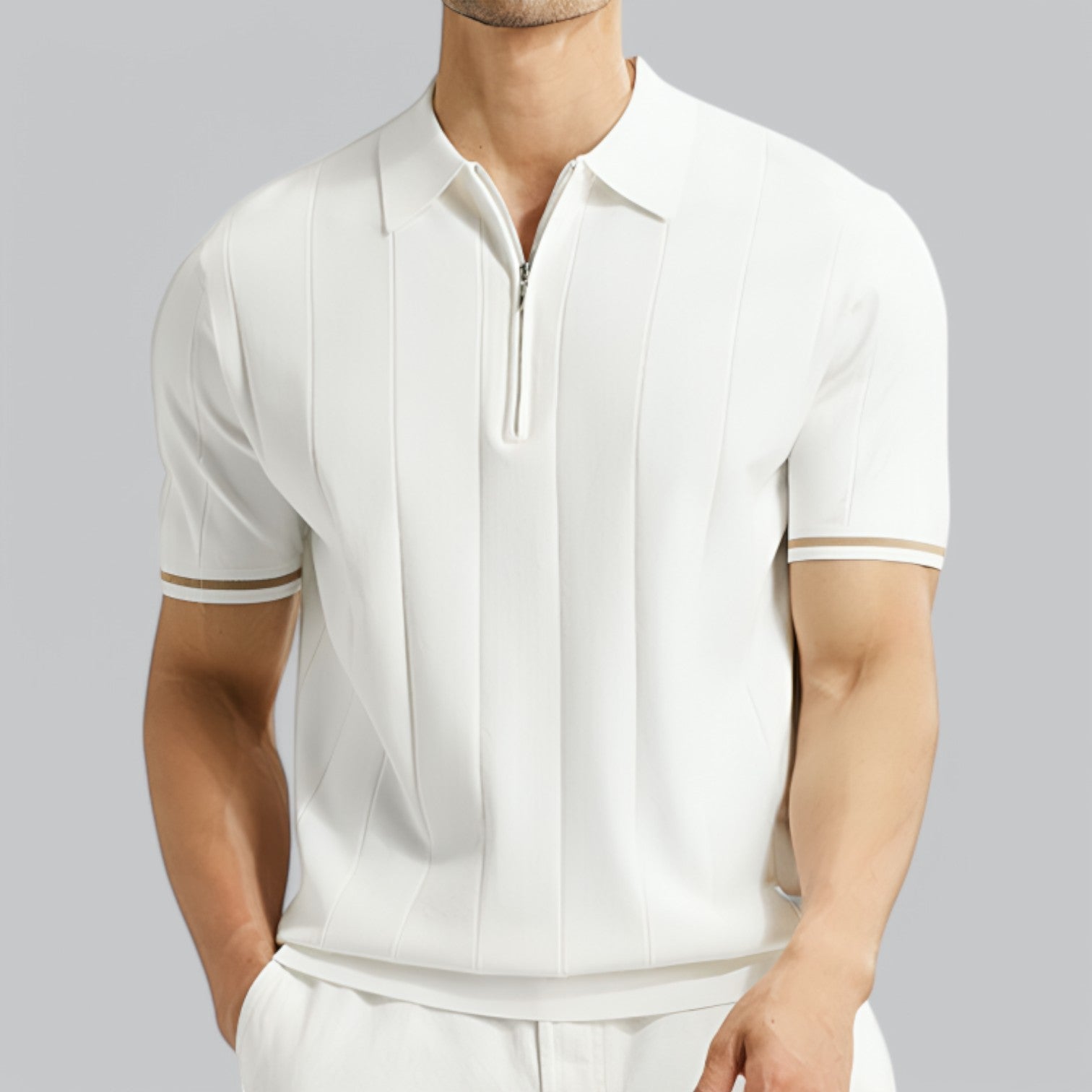 Herren Reißverschluss Poloshirt - Kurzärmlig