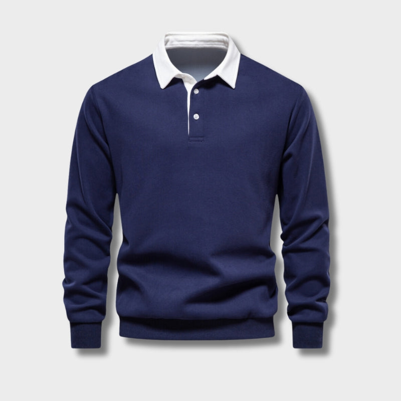 Herren Polo-Sweatshirt mit kontrastierendem Kragen und Knopfleiste