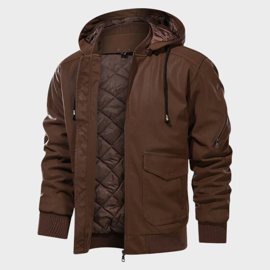 Herren lederjacke mit kapuze