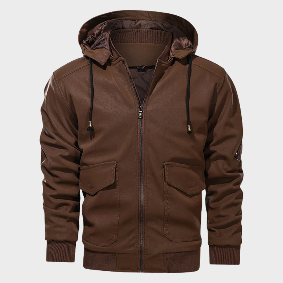 Herren lederjacke mit kapuze