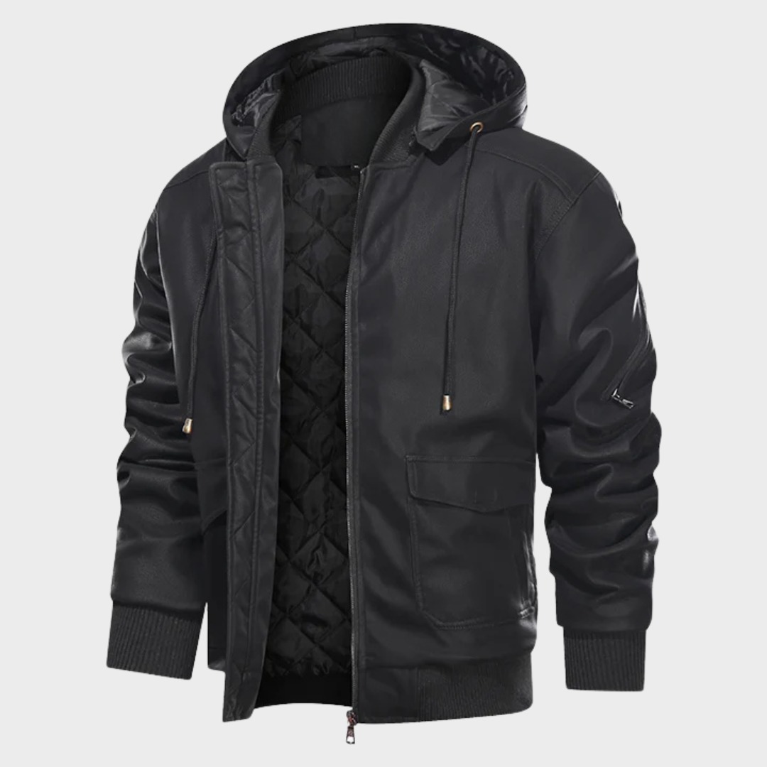 Herren lederjacke mit kapuze