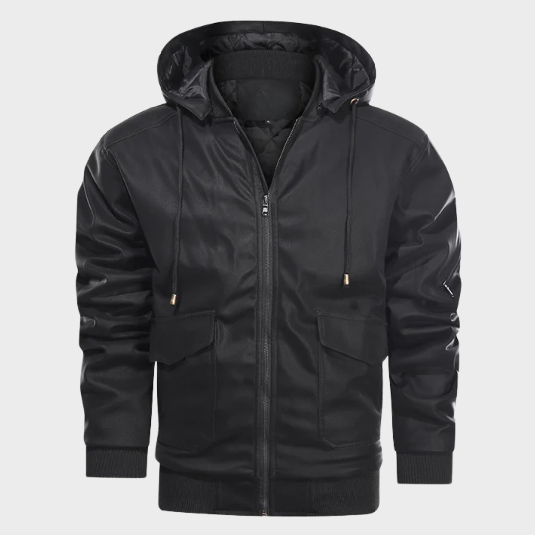 Herren lederjacke mit kapuze