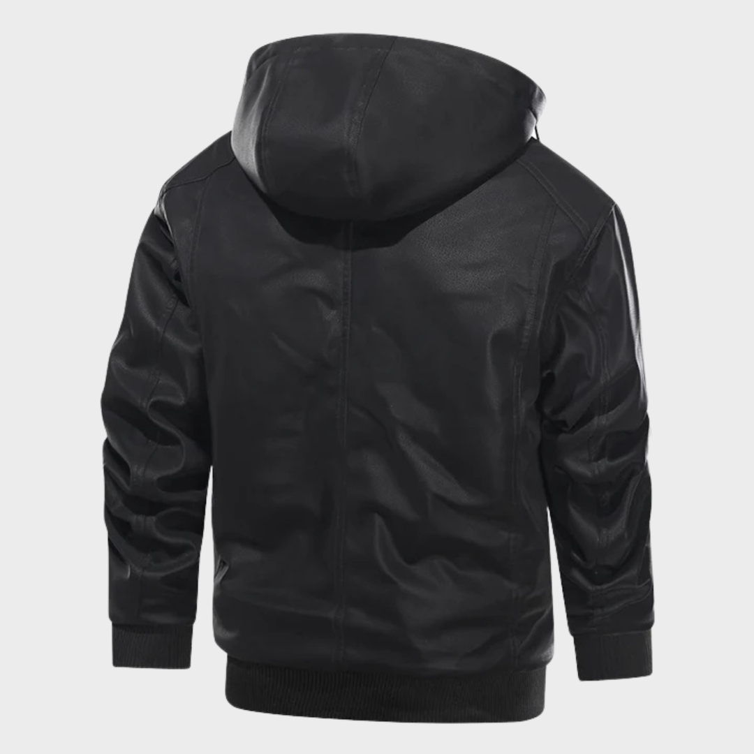 Herren lederjacke mit kapuze