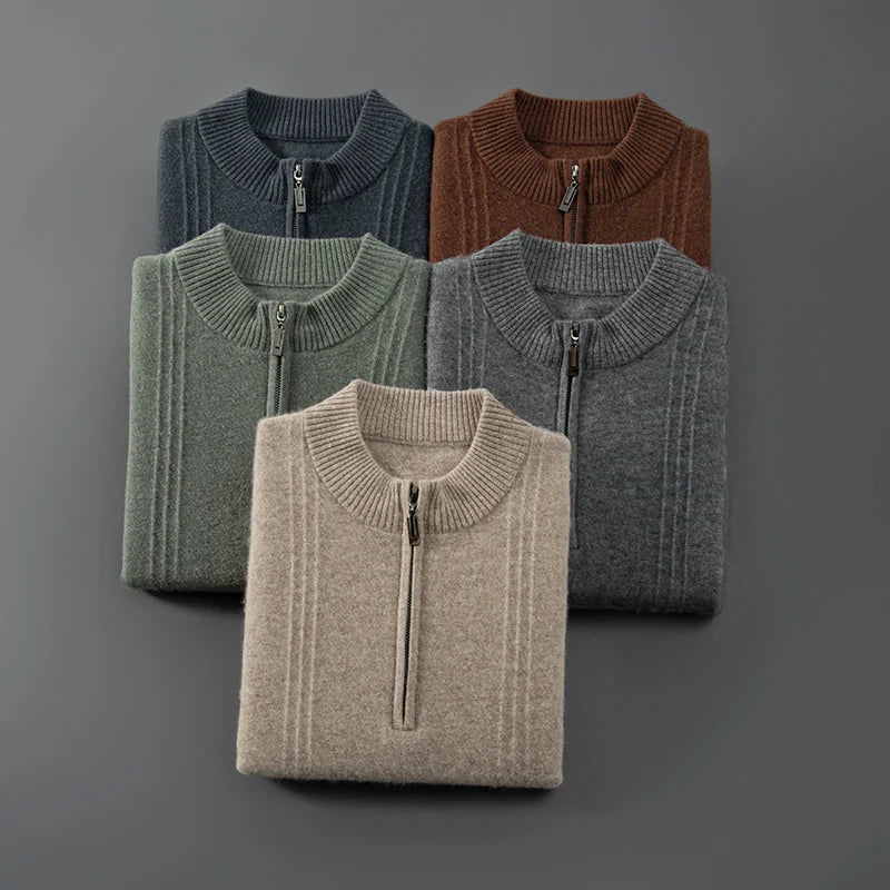 Herren kaschmir ribbed pullover mit halbem reißverschluss