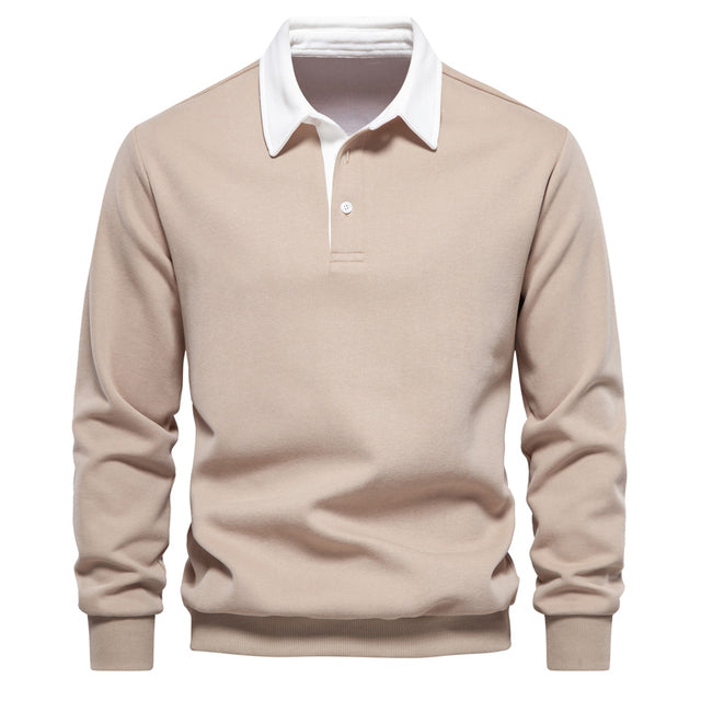 Herren Polo-Sweatshirt mit kontrastierendem Kragen und Knopfleiste