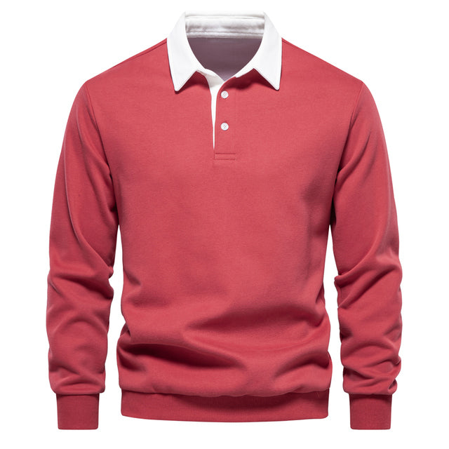 Herren Polo-Sweatshirt mit kontrastierendem Kragen und Knopfleiste