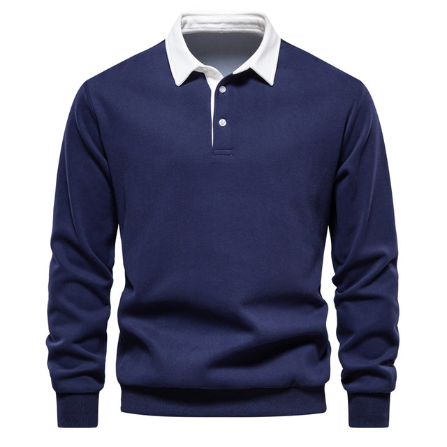 Herren Polo-Sweatshirt mit kontrastierendem Kragen und Knopfleiste