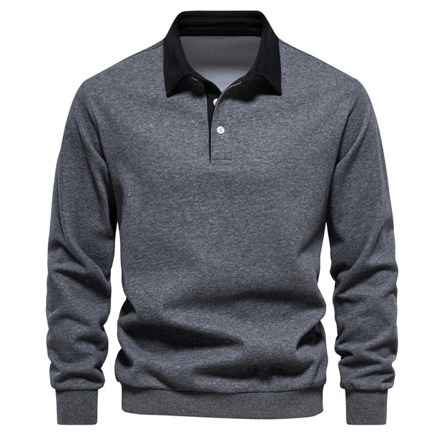 Herren Polo-Sweatshirt mit kontrastierendem Kragen und Knopfleiste