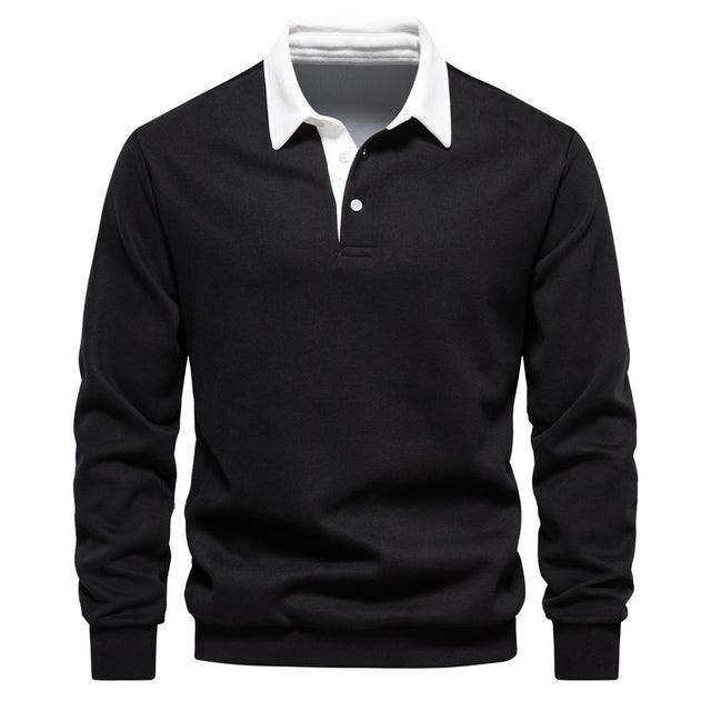 Herren Polo-Sweatshirt mit kontrastierendem Kragen und Knopfleiste