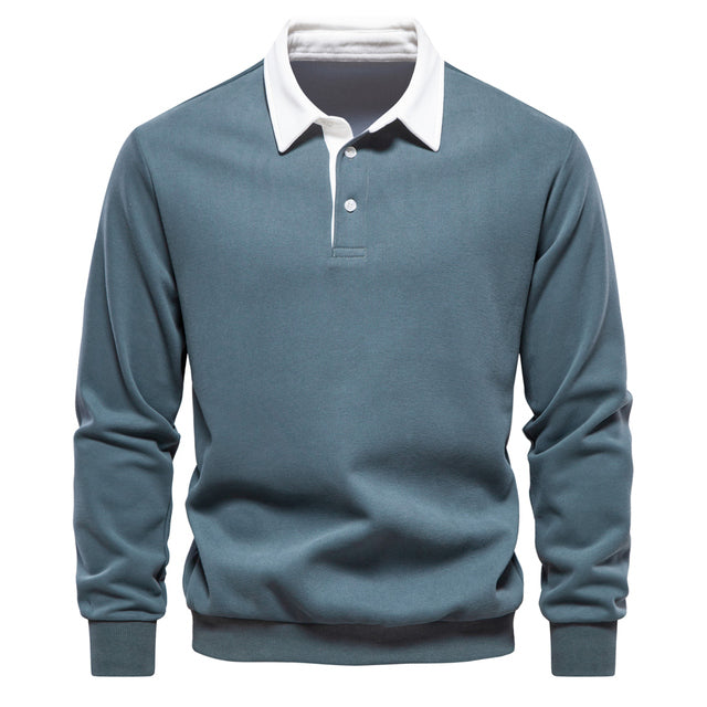 Herren Polo-Sweatshirt mit kontrastierendem Kragen und Knopfleiste