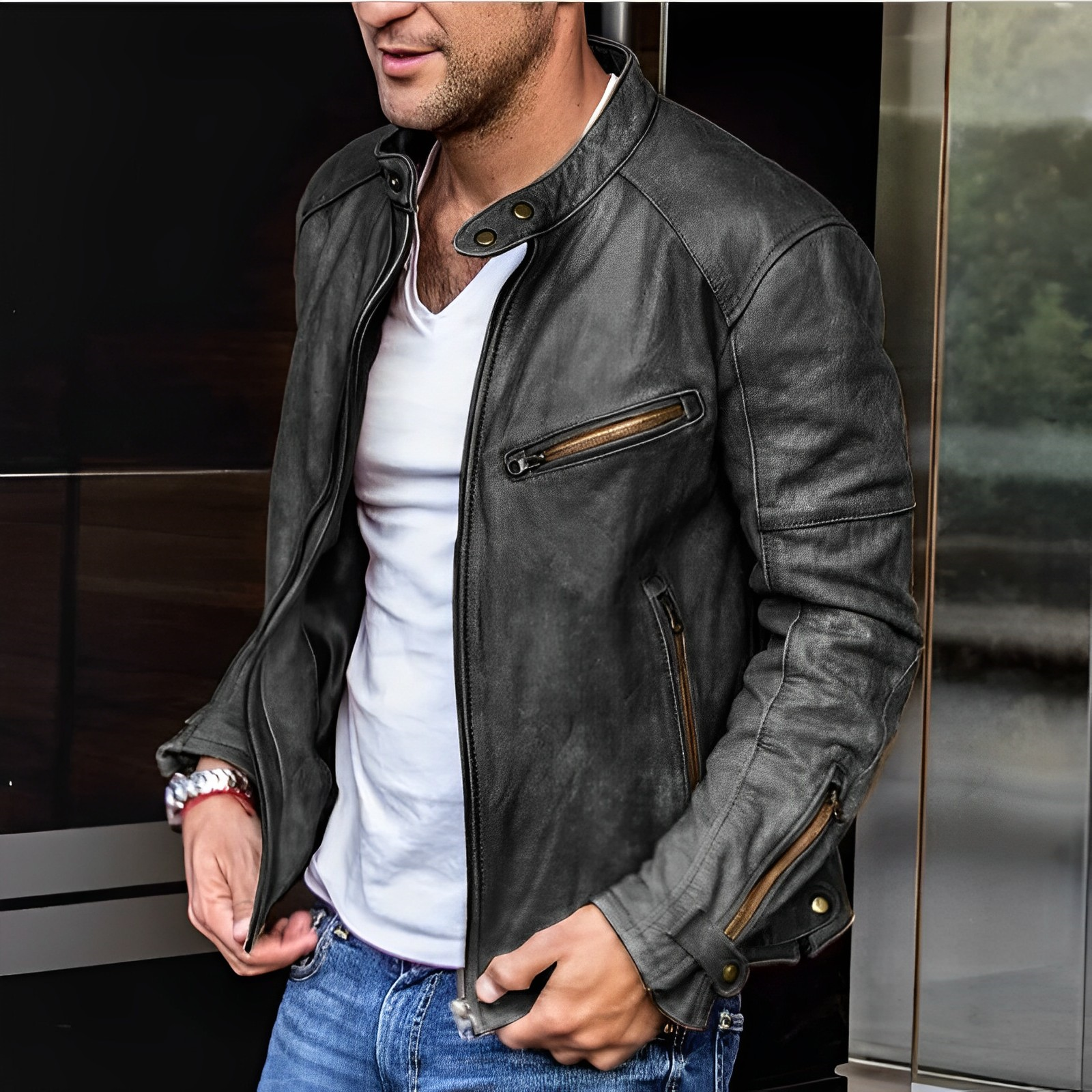 Herren Lederjacke mit Biker-Stil