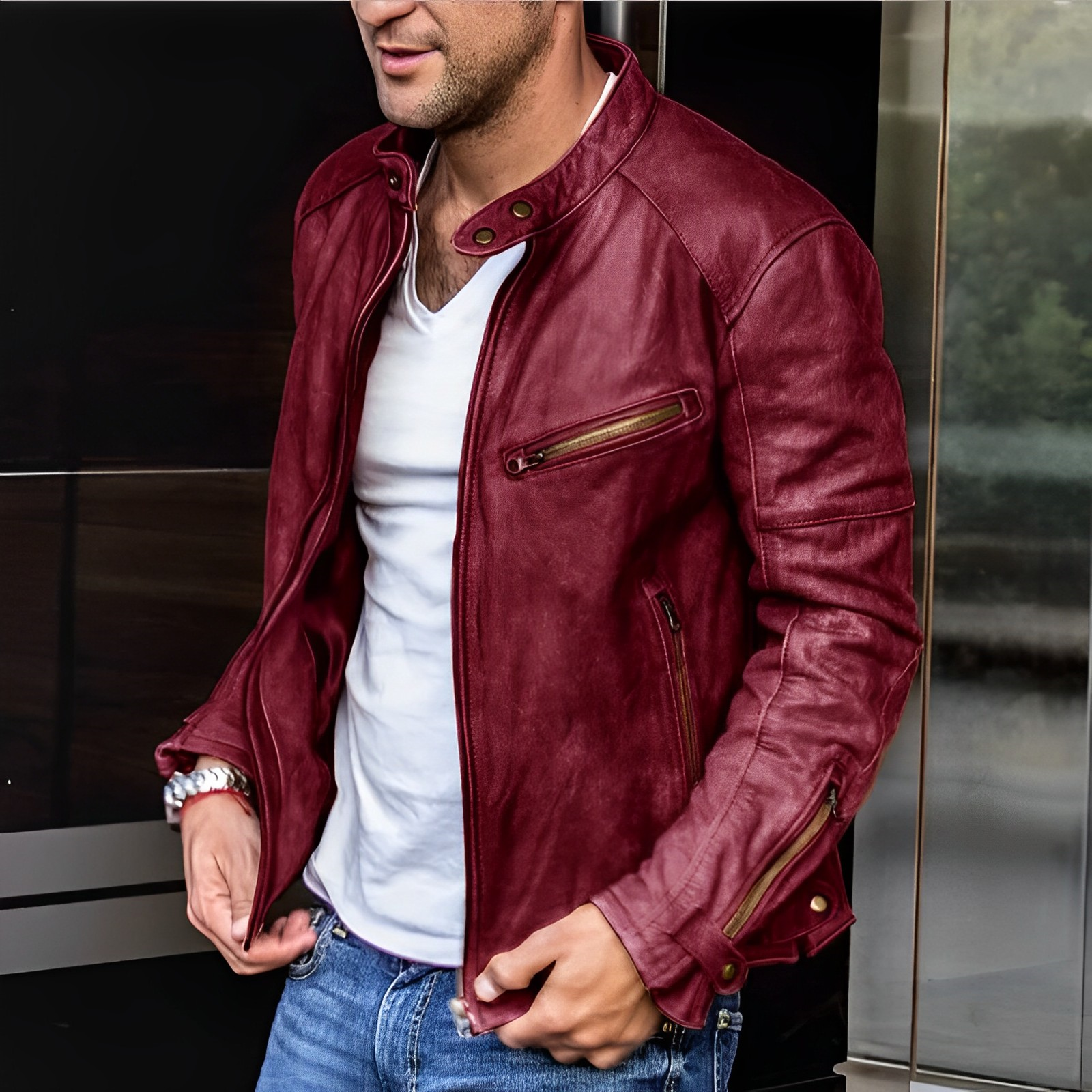 Herren Lederjacke mit Biker-Stil