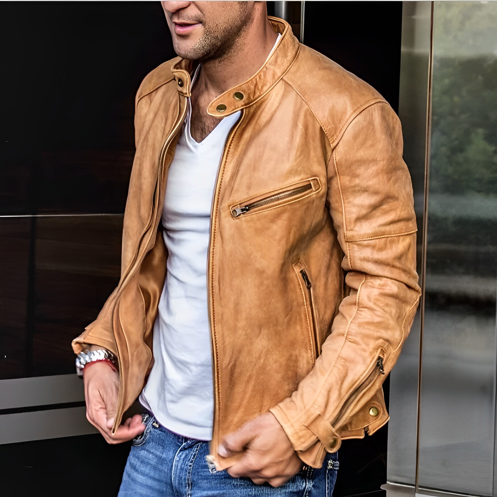 Herren Lederjacke mit Biker-Stil