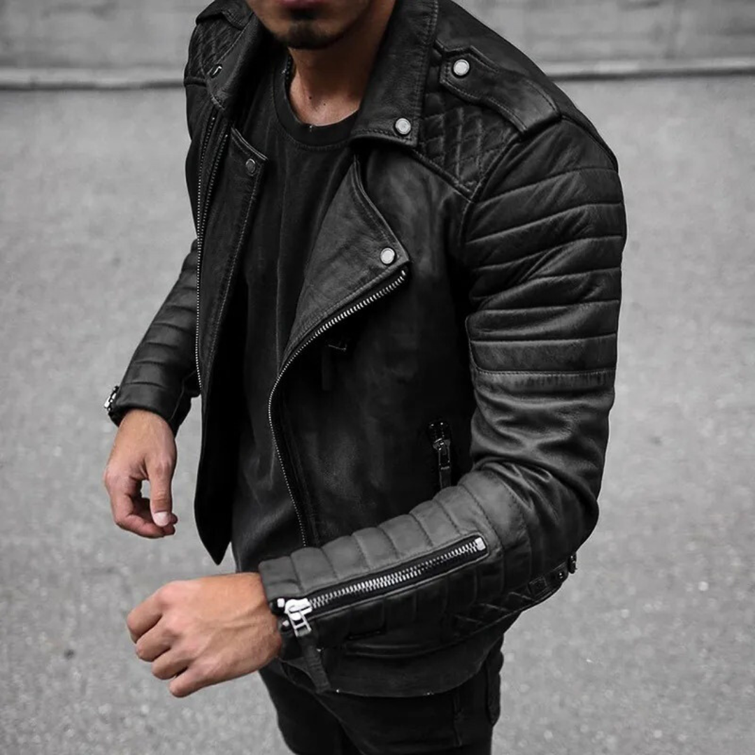 Herren Langarm Leder Jacke