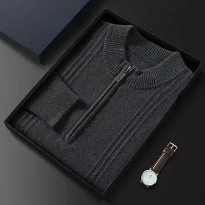 Herren kaschmir ribbed pullover mit halbem reißverschluss