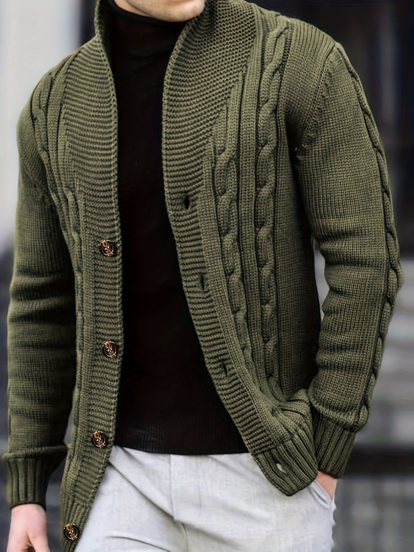 Herren Einfarbige Strickjacke aus Rippenstrick