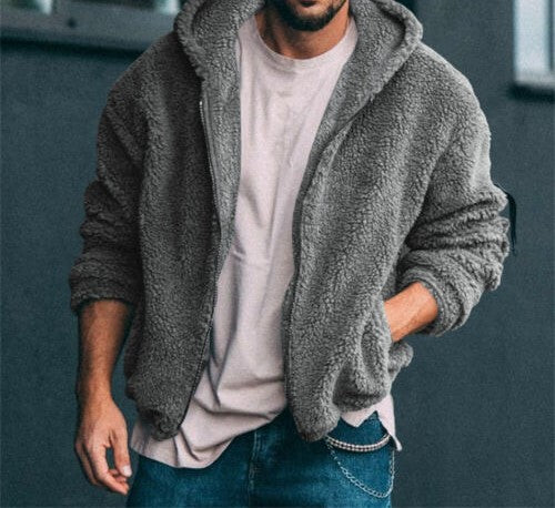 Herren grau fleece gefütterte winterjacke mit kapuze