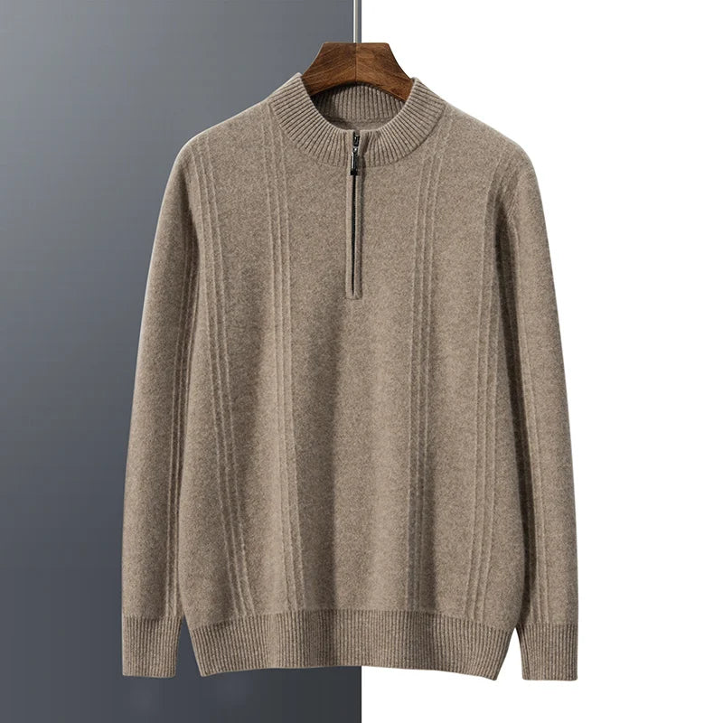 Herren kaschmir ribbed pullover mit halbem reißverschluss