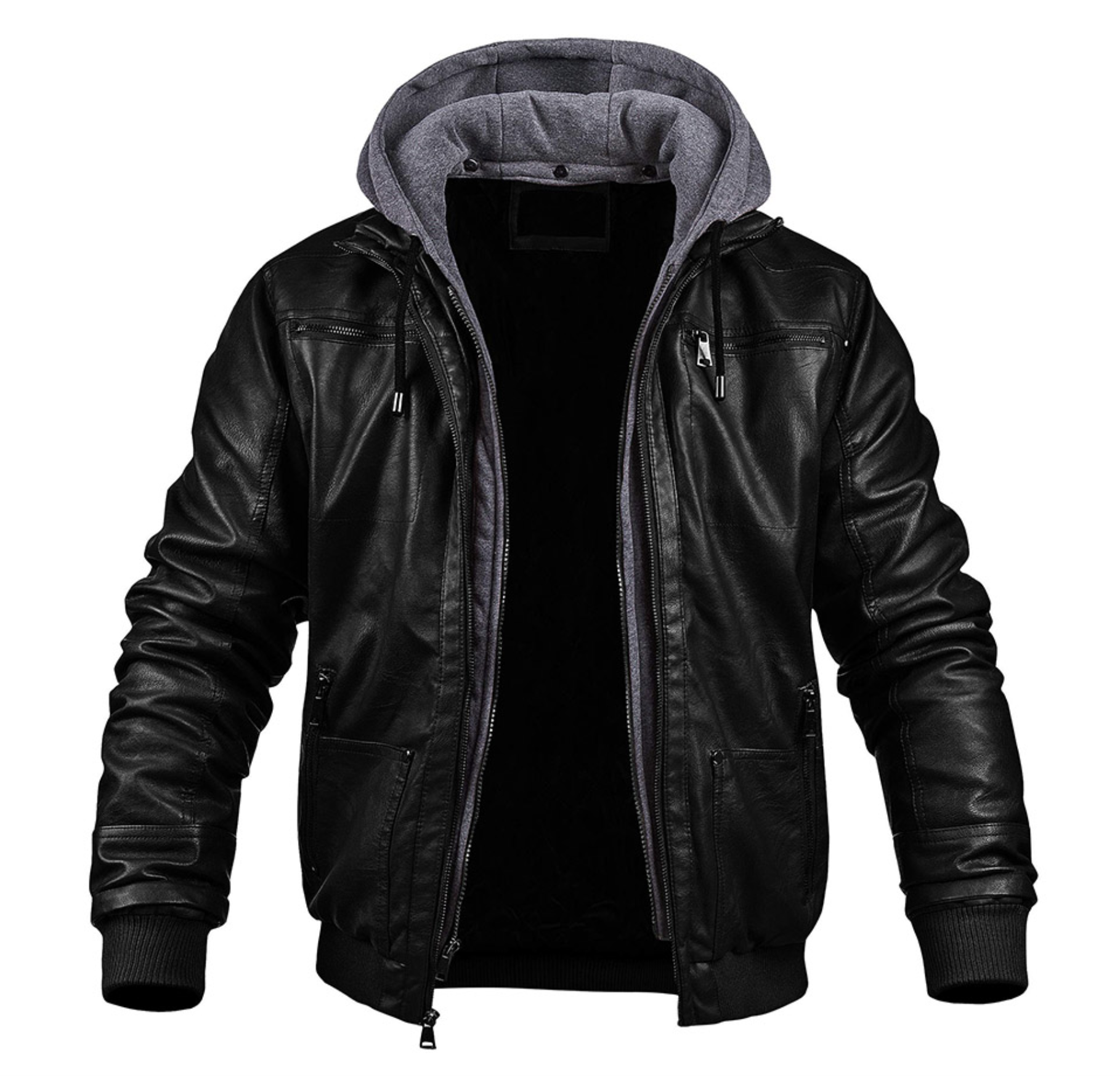 Herren Läder Winterjacke mit Kapuze