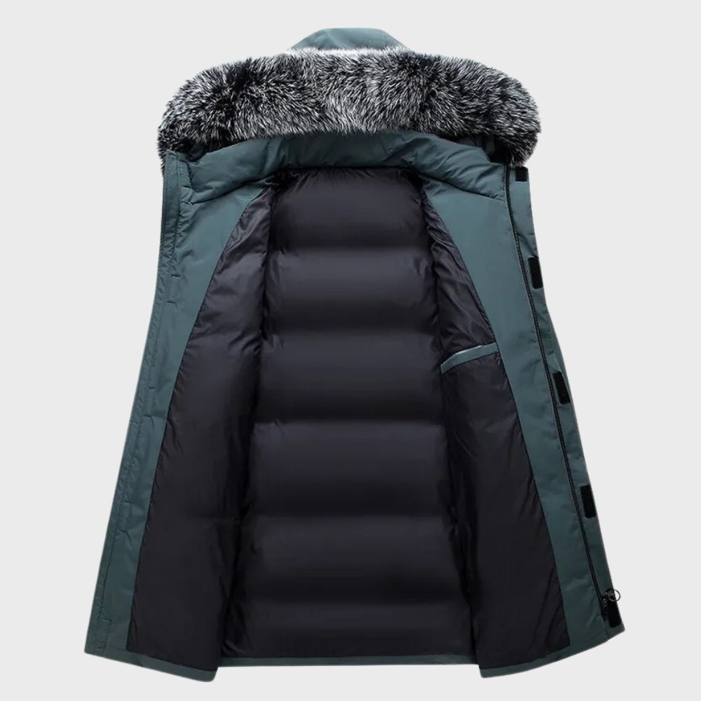 Herren Winterjacke mit wasserdichter Beschichtung und Fellbesatz