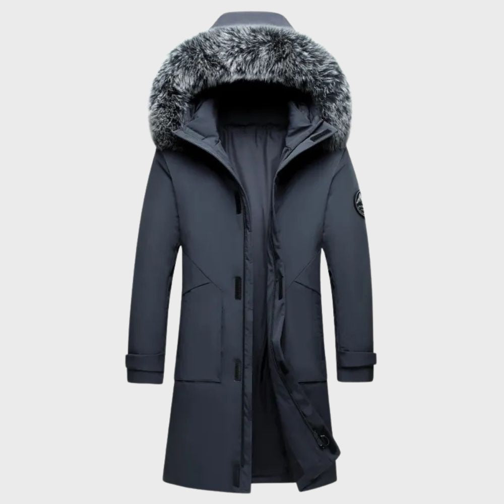 Herren Winterjacke mit wasserdichter Beschichtung und Fellbesatz