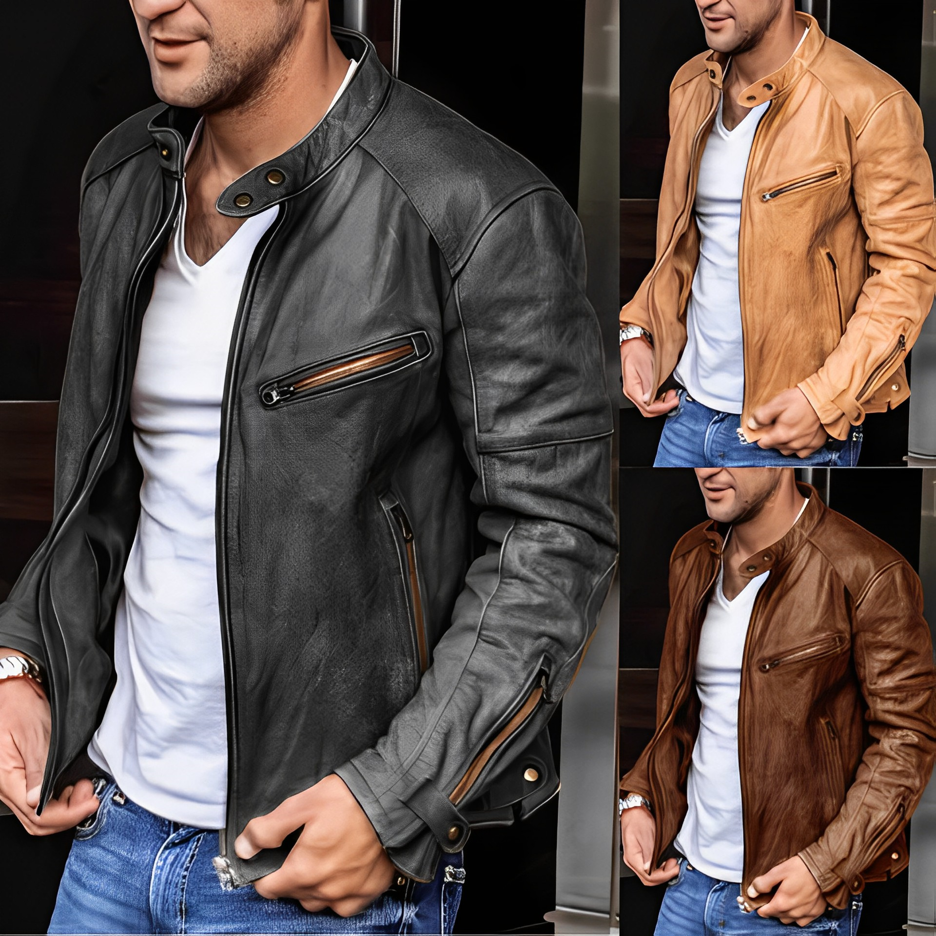 Herren Lederjacke mit Biker-Stil