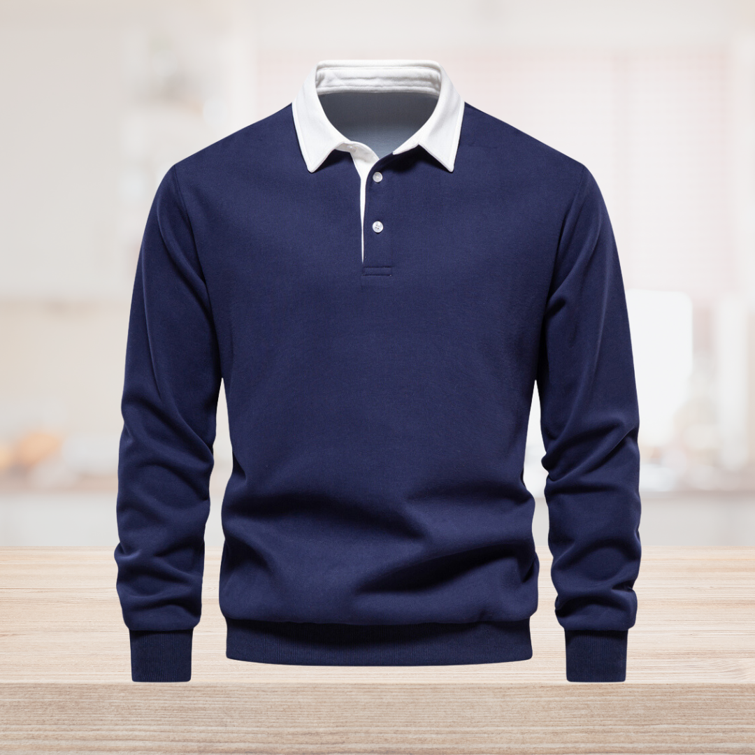 Herren Polo-Sweatshirt mit kontrastierendem Kragen und Knopfleiste