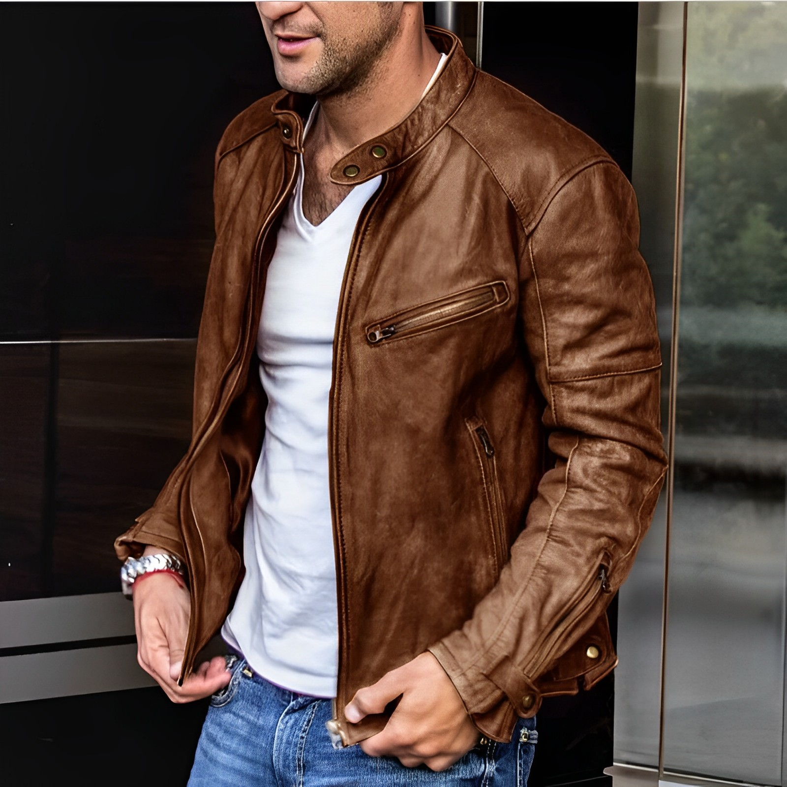 Herren Lederjacke mit Biker-Stil