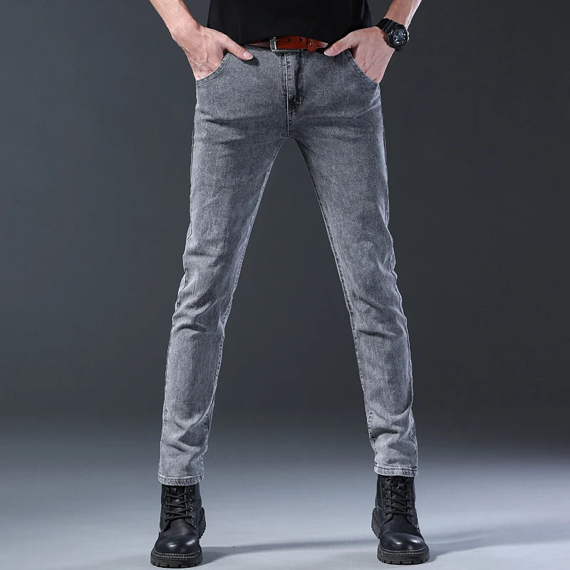 Herren schmale passform grau denim jeans