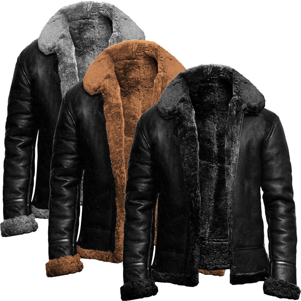 Herren winter lederjacke mit fleece futter