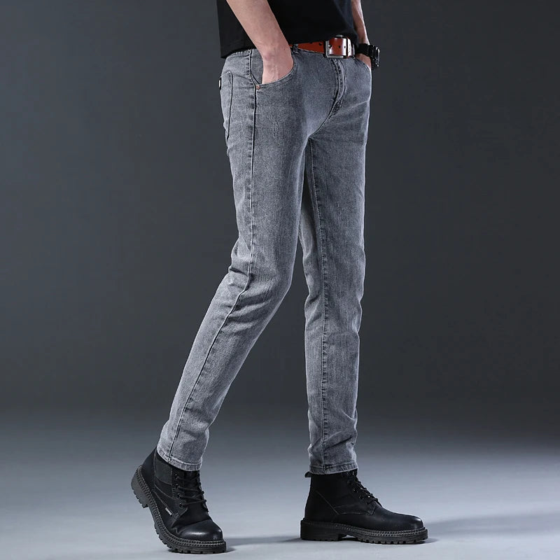 Herren schmale passform grau denim jeans