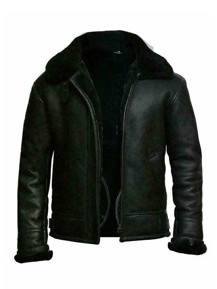 Herren winter lederjacke mit fleece futter