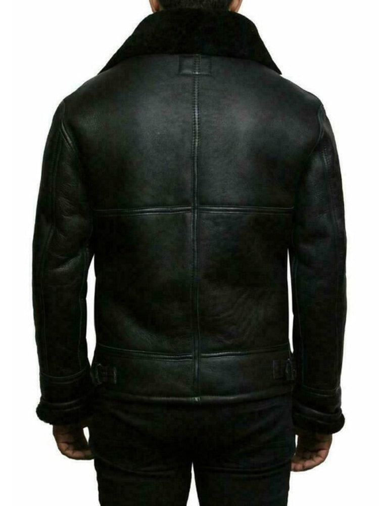 Herren winter lederjacke mit fleece futter