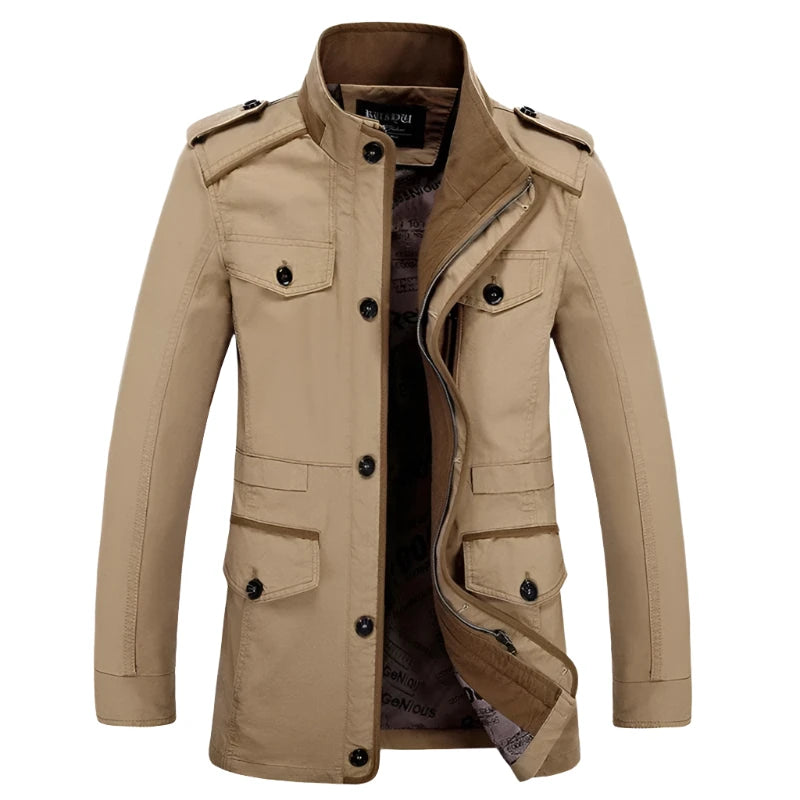 Herren Wasserdichter Winter-Trenchcoat mit Reißverschluss und Taschen