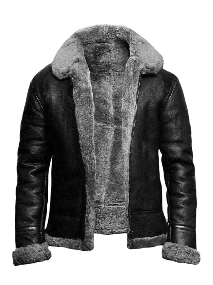 Herren winter lederjacke mit fleece futter