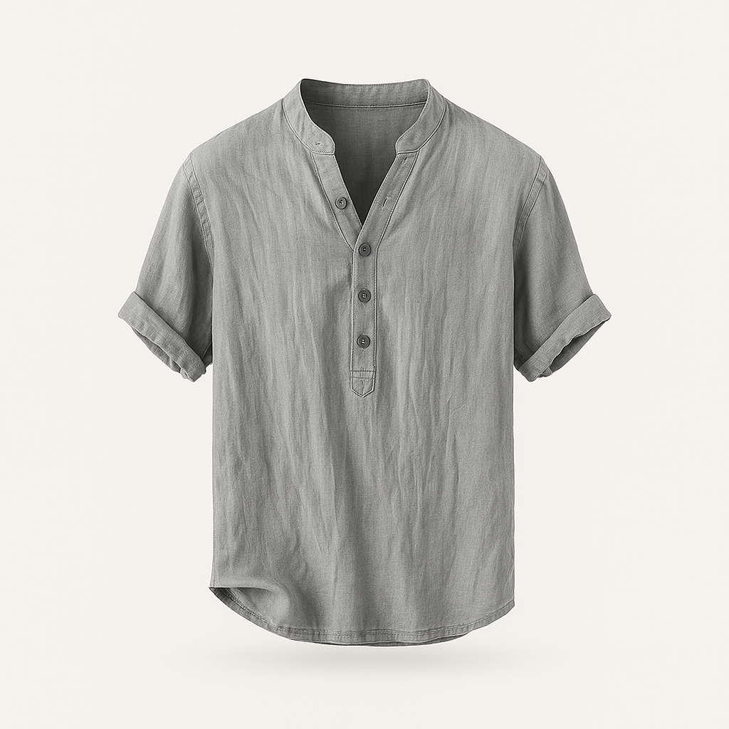 Herren Sommer Henley Shirt - Atmungsaktives Leinen
