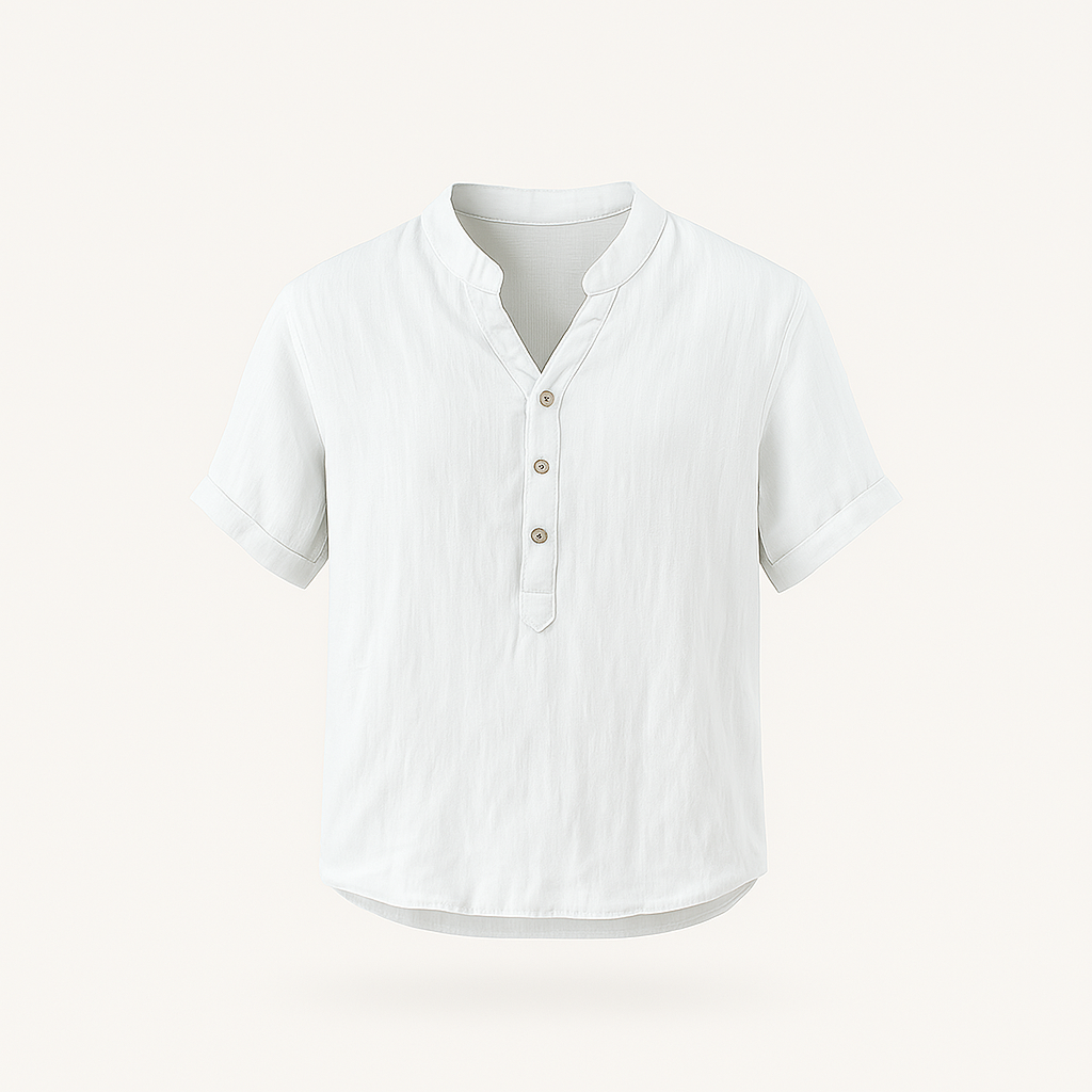 Herren Sommer Henley Shirt - Atmungsaktives Leinen