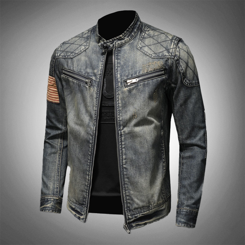 Herren Jeansjacke mit Biker-Stil