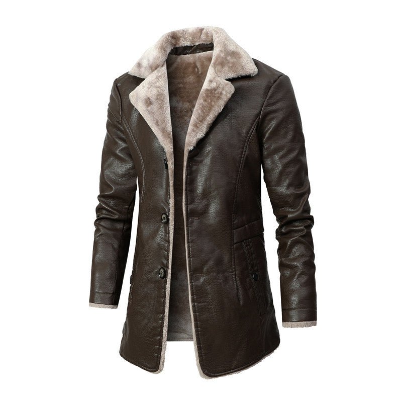 Herren lange lederjacke mit fleecefutter