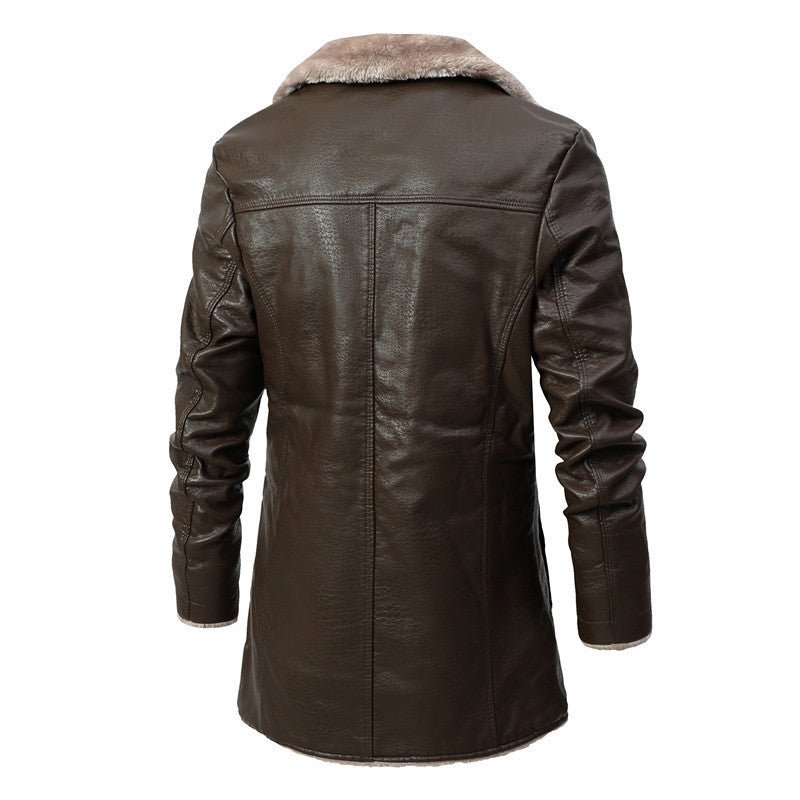 Herren lange lederjacke mit fleecefutter