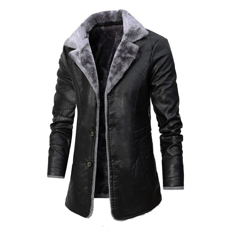 Herren lange lederjacke mit fleecefutter